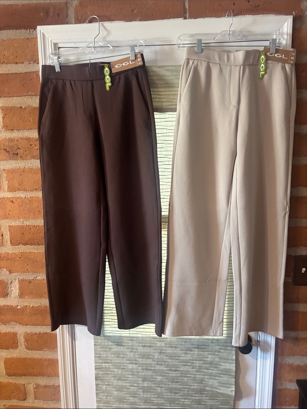 OGL Women’s Straight-Leg Pull-On Pants — Dark Brown & Beige